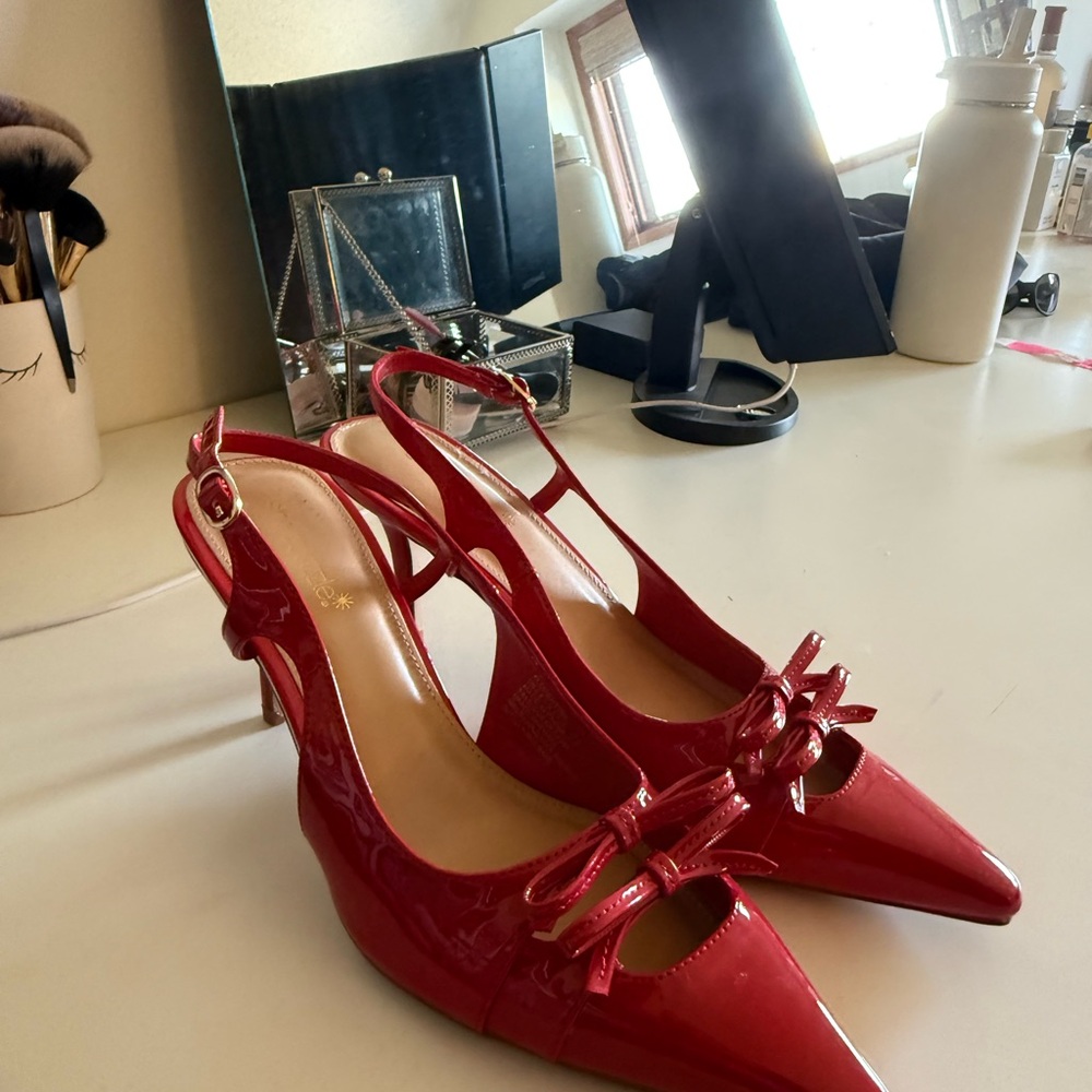 Vintage Red Leather Slingback Heels